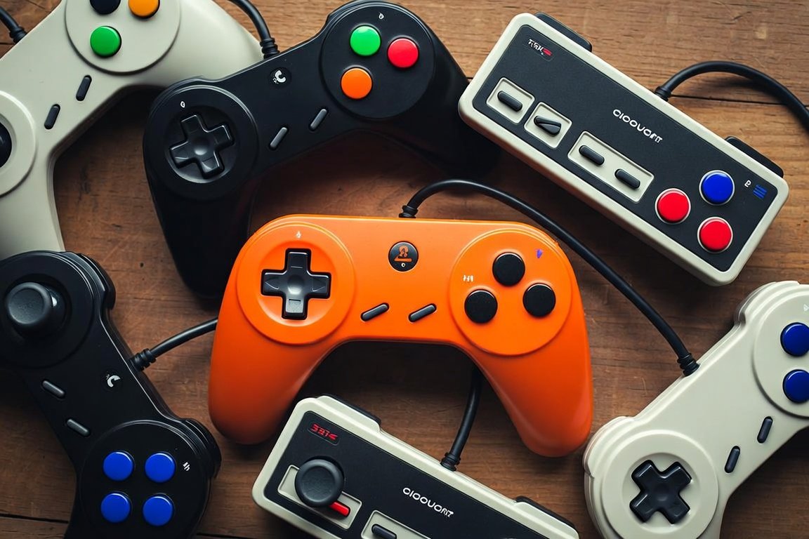 Assorted retro game controllers